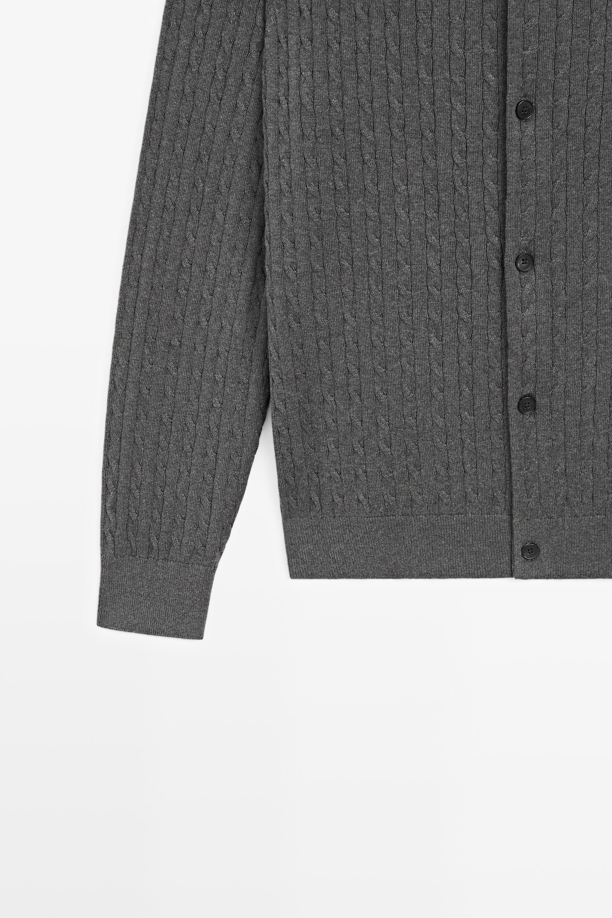Cotton blend braided knit cardigan
